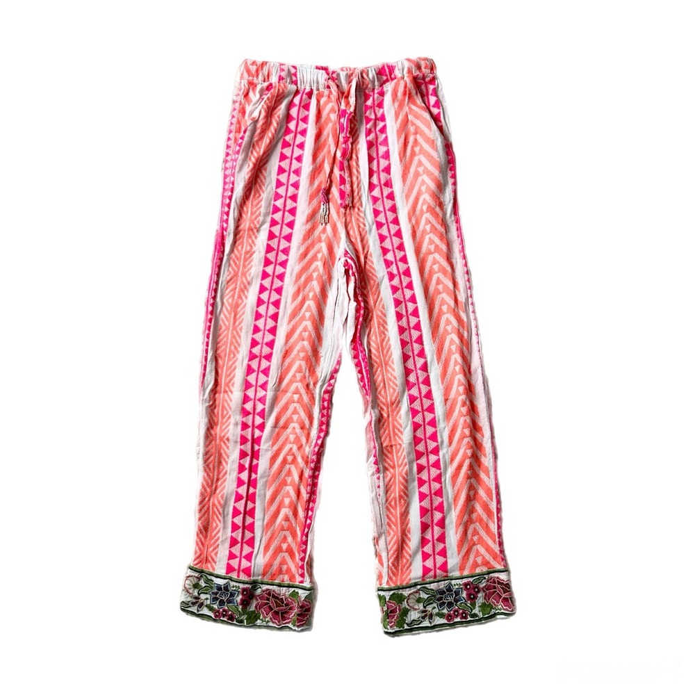 Farm Rio Geometric Cotton Pants Pink Orange Floral Embroidered Size XS